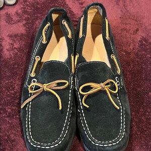 Lands' End Black Suede Loafers with Brown Laces Sz 8.5